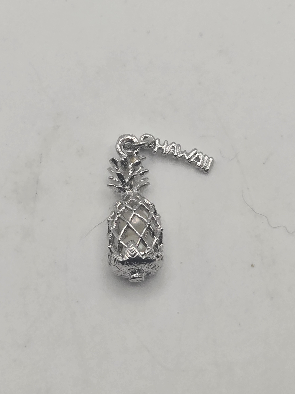 Sterling Silver Pineapple Charm Pendant with Hawaii Tag & Faux Pearls